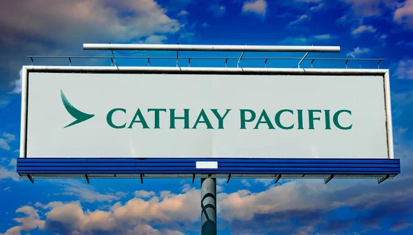 Poznan Pol May 2022 Advertisement Billboard Displaying Logo Cathay Pacific —  Fotos de Stock