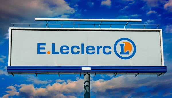 Poznan Pol Maggio 2022 Pubblicità Cartellone Pubblicitario Con Logo Leclerc — Foto Stock