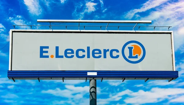 Poznan Pol Mayo 2022 Cartelera Publicitaria Que Muestra Logotipo Leclerc — Foto de Stock