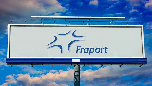 Poznan Pol May 2022 Advertisement Billboard Displaying Logo Fraport Frankfurt — ストック写真