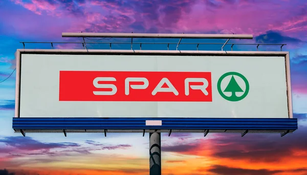 Poznan Pol Mayo 2022 Cartelera Publicitaria Que Muestra Logotipo Spar — Foto de Stock