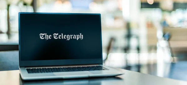 Poznan Pol Jan 2021 Laptop Computer Displaying Logo Telegraph National — Stockfoto