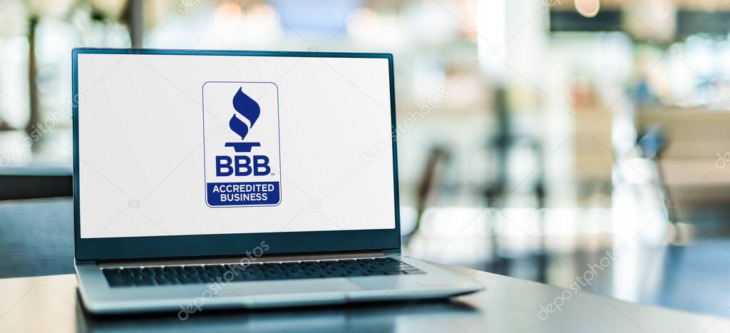 POZNAN, POL - JAN 6, 2021: Laptop computer displaying logo of The Better Business Bureau, a nonprofit organization whose self-described mission is to focus on advancing marketplace trust