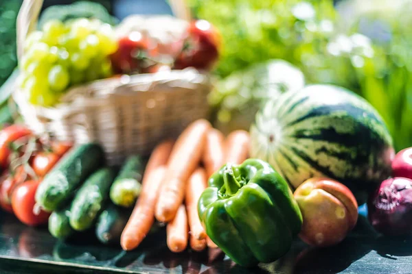 Varietà Frutta Verdura Fresca Biologica Giardino Dieta Equilibrata — Foto Stock