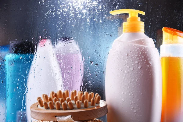 Different Containers Body Care Products Bathroom — Stock Photo, Image