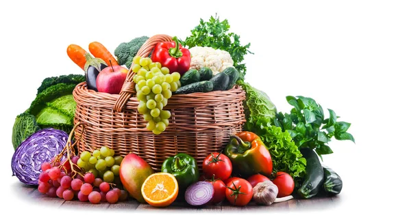 Összetétel Válogatott Ökológiai Zöldségekkel Gyümölcsökkel — Stock Fotó