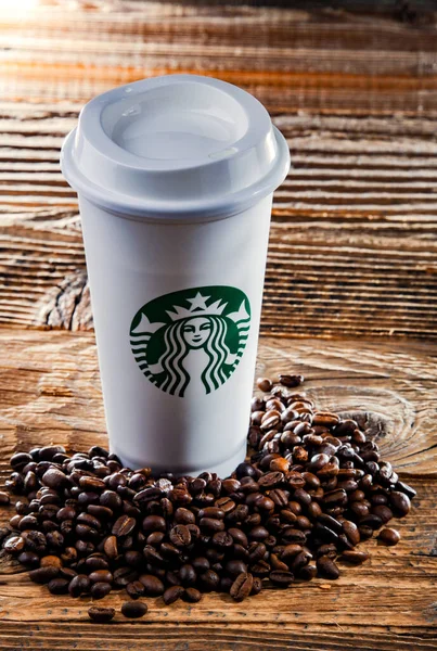 Познан Пол Апреля 2022 Года Cup Starbucks Название Кофейни Сети — стоковое фото