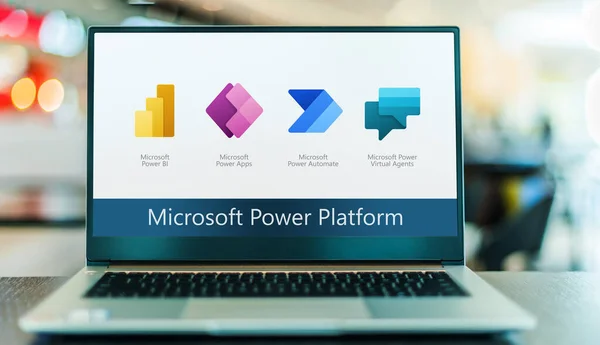 Poznan Pol Mai 2022 Laptop Mit Symbolen Der Microsoft Power — Stockfoto