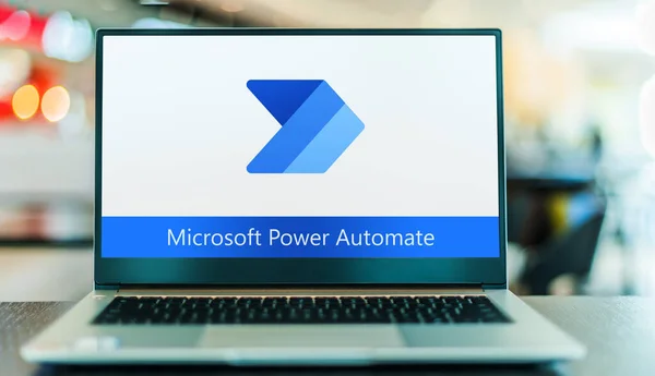 Poznan Pol Maio 2022 Computador Portátil Exibindo Logotipo Microsoft Power — Fotografia de Stock