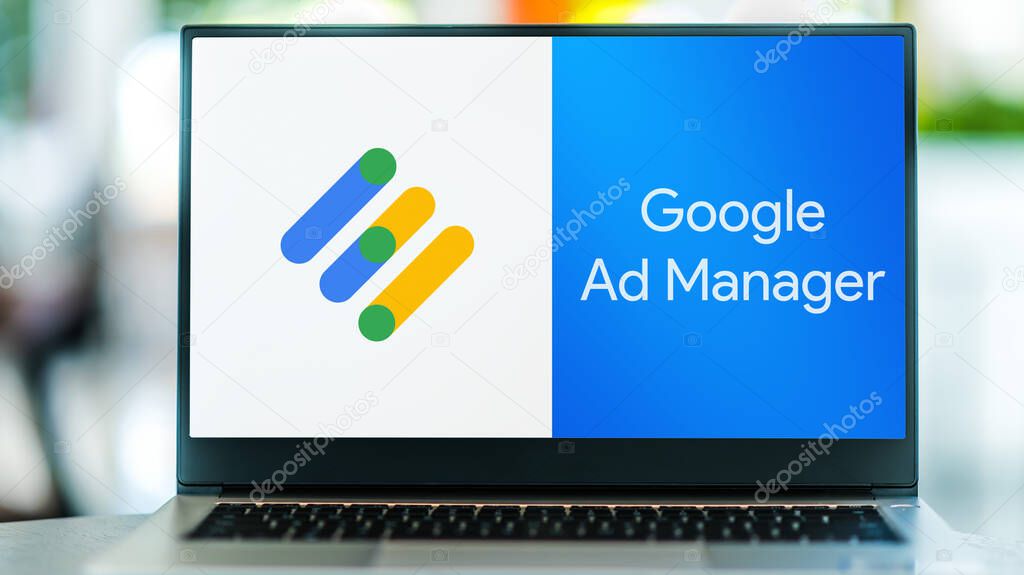 POZNAN, POL - JUN 1, 2022: Laptop computer displaying logo of Google Ad Manager, an ad exchange platform introduced by Google