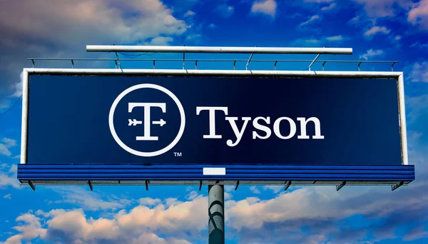 Poznan Pol May 2022 Advertisement Billboard Displaying Logo Tyson Foods — Stock Photo, Image