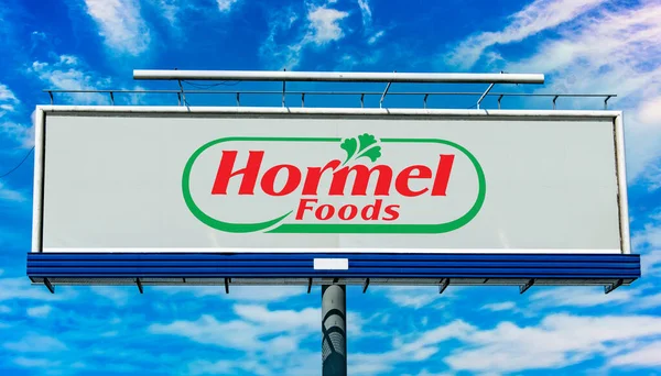 Poznan Pol Mayo 2022 Cartelera Publicitaria Que Muestra Logotipo Hormel — Foto de Stock