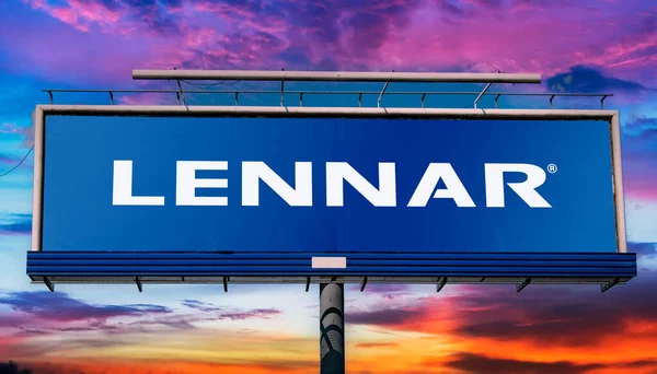Poznan Pol May 2022 Advertisement Billboard Displaying Logo Lennar Corporation — Stock Photo, Image