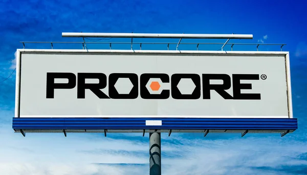 Poznan Pol May 2022 Advertisement Billboard Displaying Logo Procore Technologies — Fotografia de Stock