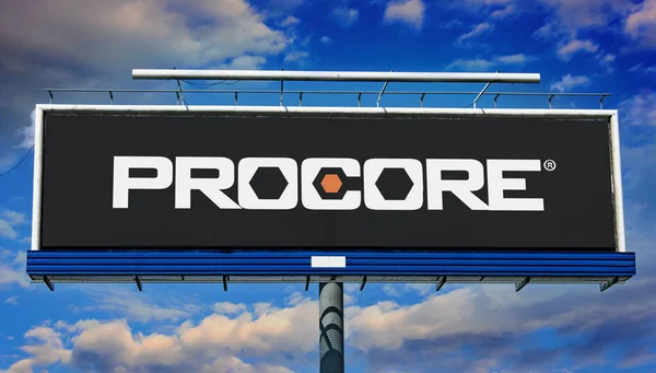 Познан Пол Мая 2022 Рекламный Щит Логотипом Procore Technologies Программного — стоковое фото