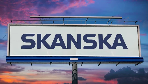 Poznan Pol Maj 2022 Reklamy Billboardzie Logo Skanska Międzynarodowej Firmy — Zdjęcie stockowe