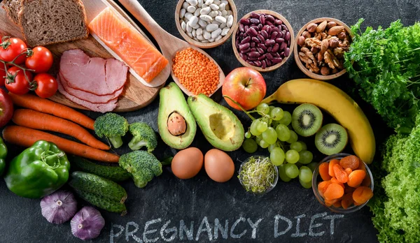 Für Die Schwangerschaft Empfohlene Nahrungsmittel Gesunde Ernährung — Stockfoto