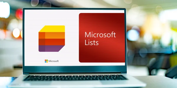 Poznan Pol May 2022 Laptop Computer Displaying Logo Microsoft Lists — Foto Stock