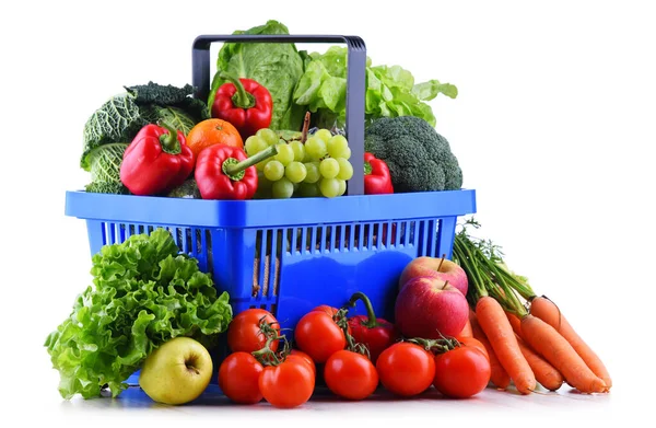 Frutas Verduras Orgánicas Frescas Cesta Compra Plástico Aislado Blanco —  Fotos de Stock