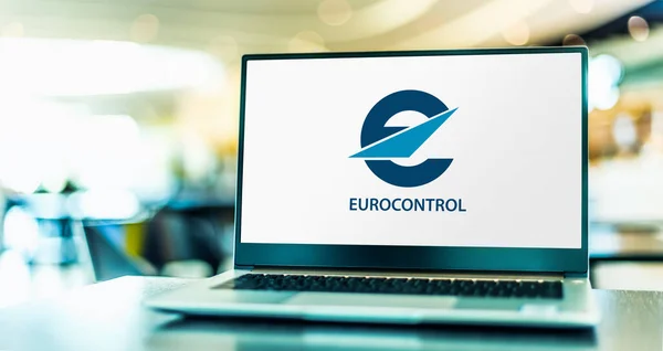 Poznan Pol Jul 2022 Laptop Computer Displaying Logo Eurocontrol European — Fotografia de Stock