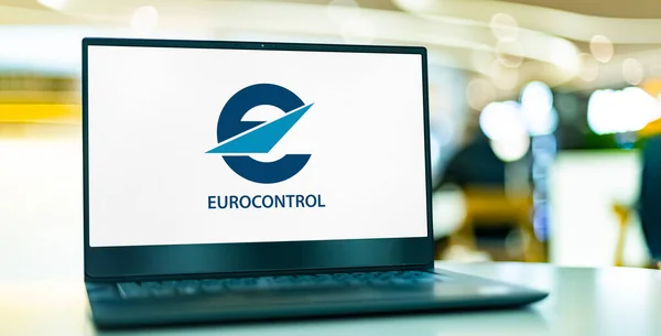 Poznan Pol Jul 2022 Laptop Computer Displaying Logo Eurocontrol European —  Fotos de Stock