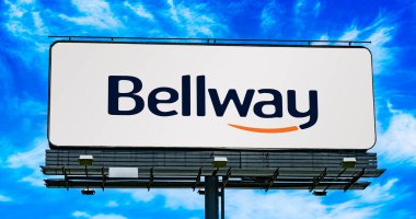 POZNAN, POL - JUN 23, 2022: Advertisement billboard displaying logo of Bellway, a residential property developer and housebuilder based in England