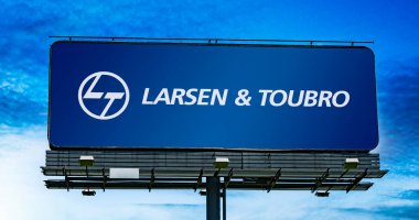 POZNAN, POL - JUN 23, 2022: Advertisement billboard displaying logo of Larsen and Toubro, a company, with business interests in engineering, construction, manufacturing, technology and financial services