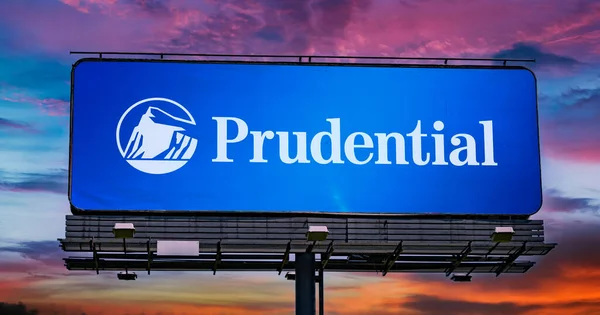 Poznan Pol Jun 2022 Advertisement Billboard Displaying Logo Prudential Financial — Zdjęcie stockowe