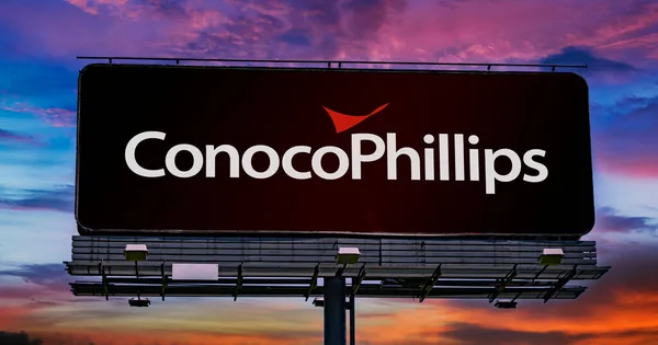 Poznan Pol Jul 2022 Advertisement Billboard Displaying Logo Conocophillips American — Stock fotografie