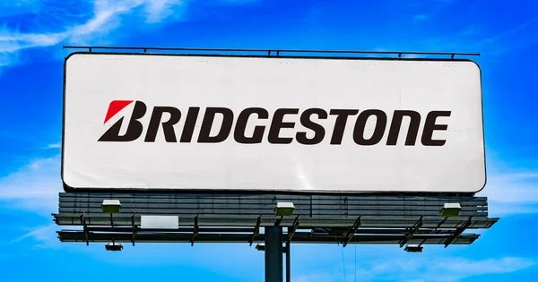 Poznan Pol Jul 2022 Advertisement Billboard Displaying Logo Bridgestone Japanese — Stock Photo, Image