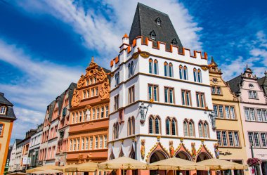 TRIER, GERMANY - AUG 4, 2022: Monumental architecture of Trier main market, in the state of Rhineland-Palatinate, Germany