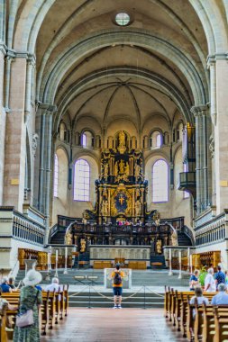 TRIER, GERMANY - AUG 4, 2022: The interior of the High Cathedral of Saint Peter in Trier, in the state of Rhineland-Palatinate, Germany