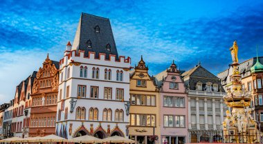 TRIER, GERMANY - AUG 4, 2022: Monumental architecture of Trier main market, in the state of Rhineland-Palatinate, Germany