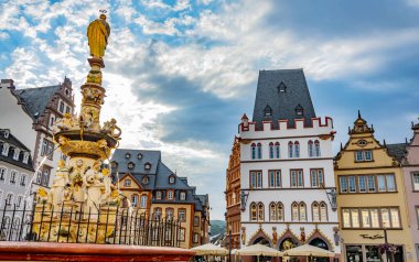 TRIER, GERMANY - AUG 4, 2022: Monumental architecture of Trier main market, in the state of Rhineland-Palatinate, Germany