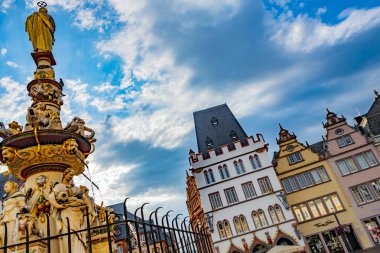 TRIER, GERMANY - AUG 4, 2022: Monumental architecture of Trier main market, in the state of Rhineland-Palatinate, Germany