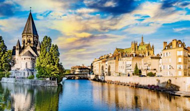 METZ, FRANCE - AUG 5, 2022: The architecture of Metz with the Cathedral of Saint Stephen, France