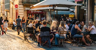 METZ, FRANCE - AUG 5, 2022: Restaurants in the Old Town of Metz