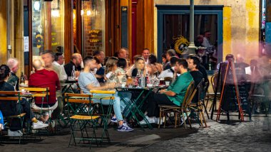METZ, FRANCE - AUG 5, 2022: Restaurants in the Old Town of Metz in the night
