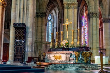 REIMS, FRANCE - AUG 6, 2022: Interior of the Cathedral of Our Lady of Reims, France