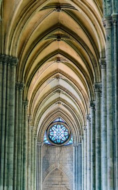 AMIENS, FRANCE - AUG 7, 2022: The interior of the Cathedral Basilica of Our Lady of Amiens, France
