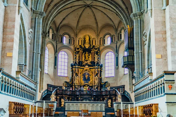 TRIER, GERMANY - AUG 4, 2022: The interior of the High Cathedral of Saint Peter in Trier, in the state of Rhineland-Palatinate, Germany