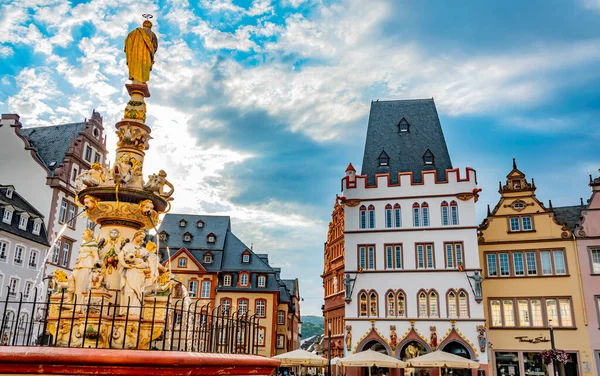 TRIER, GERMANY - AUG 4, 2022: Monumental architecture of Trier main market, in the state of Rhineland-Palatinate, Germany