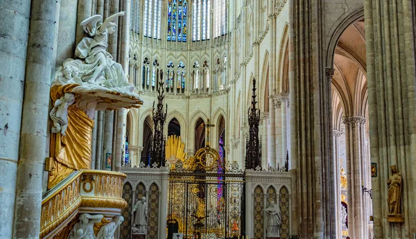 AMIENS, FRANCE - AUG 7, 2022: The interior of the Cathedral Basilica of Our Lady of Amiens, France
