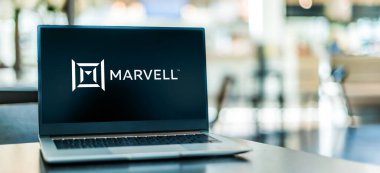 POZNAN, POL - AUG 2, 2022: Laptop computer displaying logo of Marvell Technology, a company, headquartered in Santa Clara, California, which develops and produces semiconductors and related technology