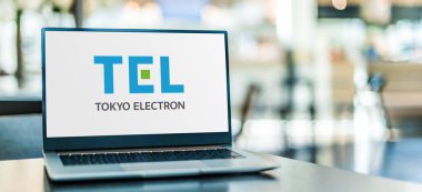 POZNAN, POL - AUG 2, 2022: Laptop computer displaying logo of Tokyo Electron, a Japanese electronics and semiconductor company headquartered in Akasaka, Minato-ku, Tokyo, Japan