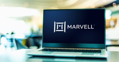 POZNAN, POL - AUG 2, 2022: Laptop computer displaying logo of Marvell Technology, a company, headquartered in Santa Clara, California, which develops and produces semiconductors and related technology
