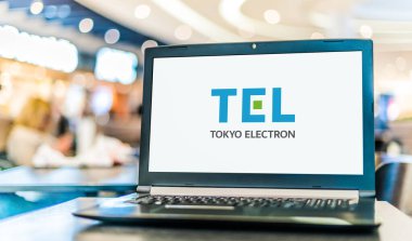 POZNAN, POL - AUG 2, 2022: Laptop computer displaying logo of Tokyo Electron, a Japanese electronics and semiconductor company headquartered in Akasaka, Minato-ku, Tokyo, Japan