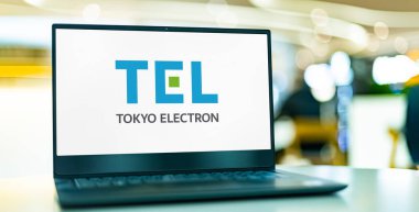 POZNAN, POL - AUG 2, 2022: Laptop computer displaying logo of Tokyo Electron, a Japanese electronics and semiconductor company headquartered in Akasaka, Minato-ku, Tokyo, Japan