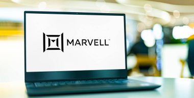 POZNAN, POL - AUG 2, 2022: Laptop computer displaying logo of Marvell Technology, a company, headquartered in Santa Clara, California, which develops and produces semiconductors and related technology