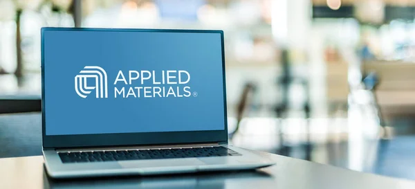 Poznan Pol Aug 2022 Laptop Computer Displaying Logo Applied Materials — Stockfoto